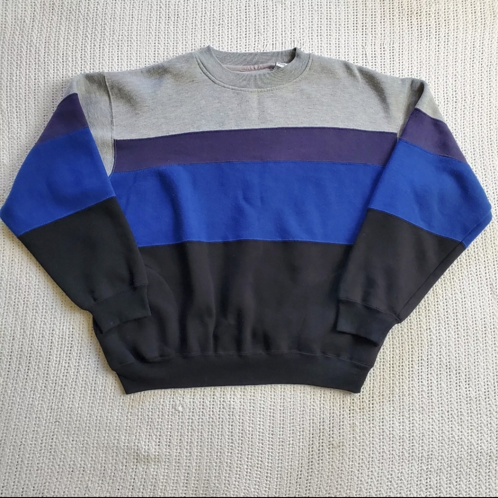 VTG 90s APPAREL ZONE Pullover Sweatshirt Mens Large Colorblock Gray Blue Purple
